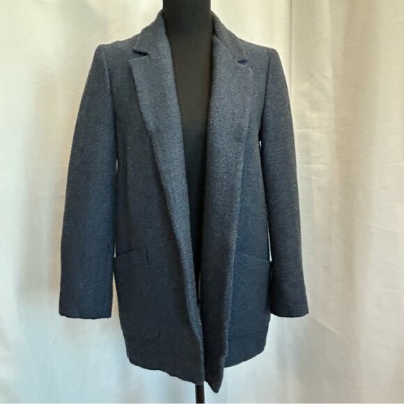 Zara navy blue knit open front blazer pockets Sz S - Picture 9 of 9